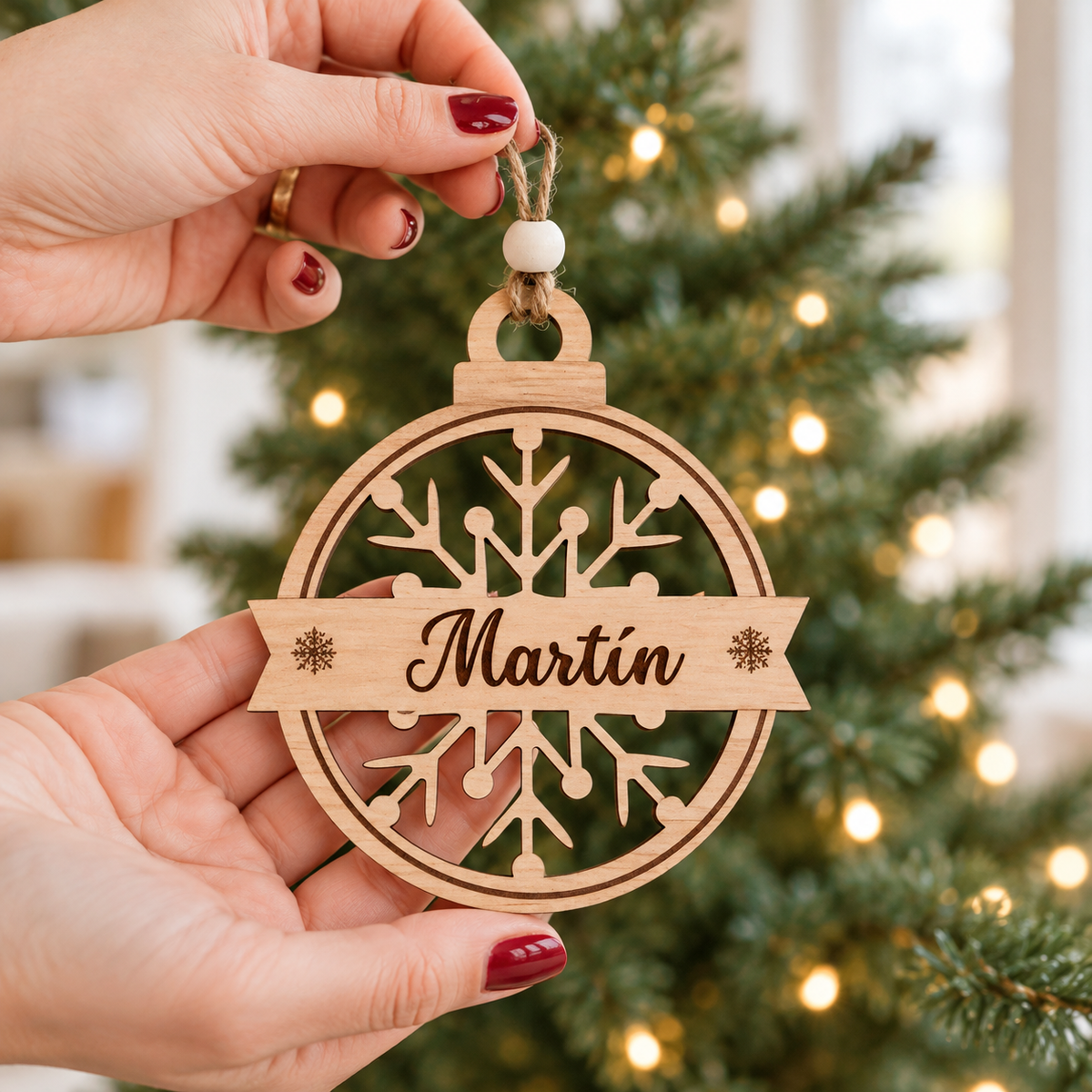 Adorno de Natal personalizado, impresso em madeira