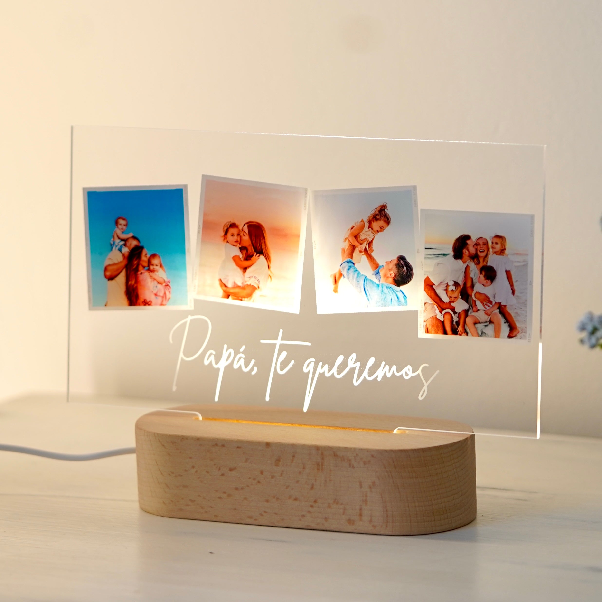 Lámpara con 4 fotos y texto día del Padre