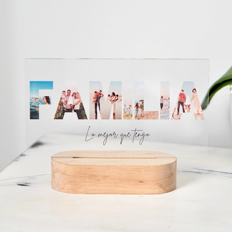 Lámpara FAMILIA regalo especial con letras y fotos personalizado