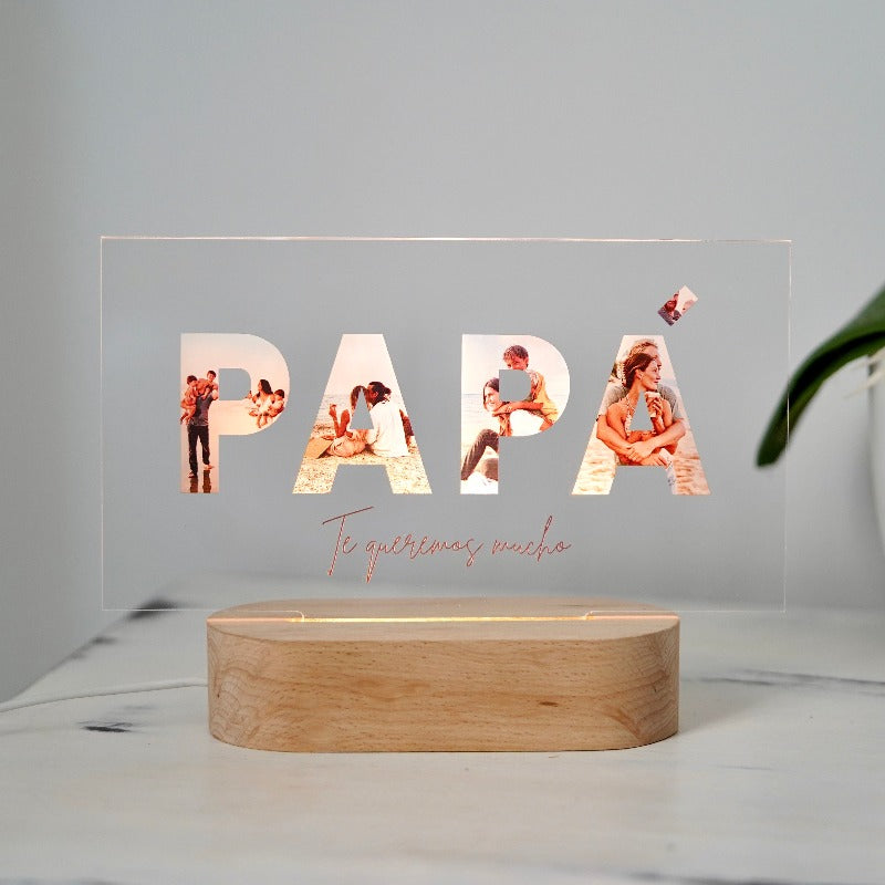 Lámpara con fotos y luz PAPÁ | Regalo creativo y original| Idea de regalo personalizado | Regalo día del padre | Regalo PAPÁ | Crear placa | Placa PERSONALIZADA | Placa de cristal | Regalo Original y Especial | Metacrilato | Placas con tu diseño | Regalo original | Cristal Plaque