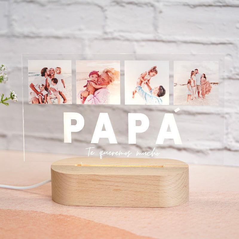 Lámpara con fotos de regalo Día del Padre con dedicatoria y luz led
