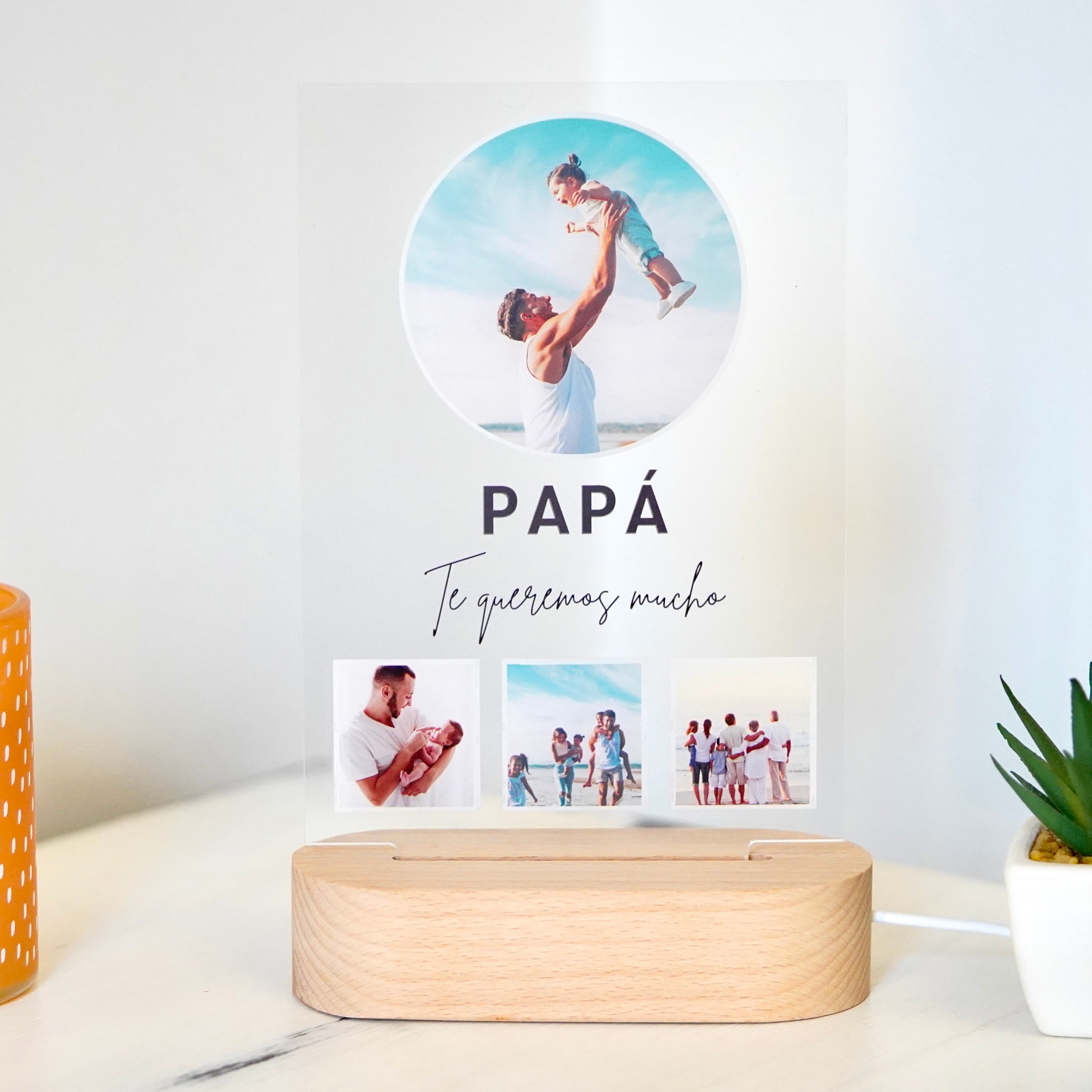 Lámpara con fotos y luz PAPÁ Y Foto con Círculo y dedicatoria | Regalo creativo y original| Idea de regalo personalizado | Regalo día del padre | Regalo PAPÁ | Crear placa | Placa PERSONALIZADA | Placa de cristal | Regalo Original y Especial | Metacrilato | Placas con tu diseño | Regalo original | Cristal Plaque