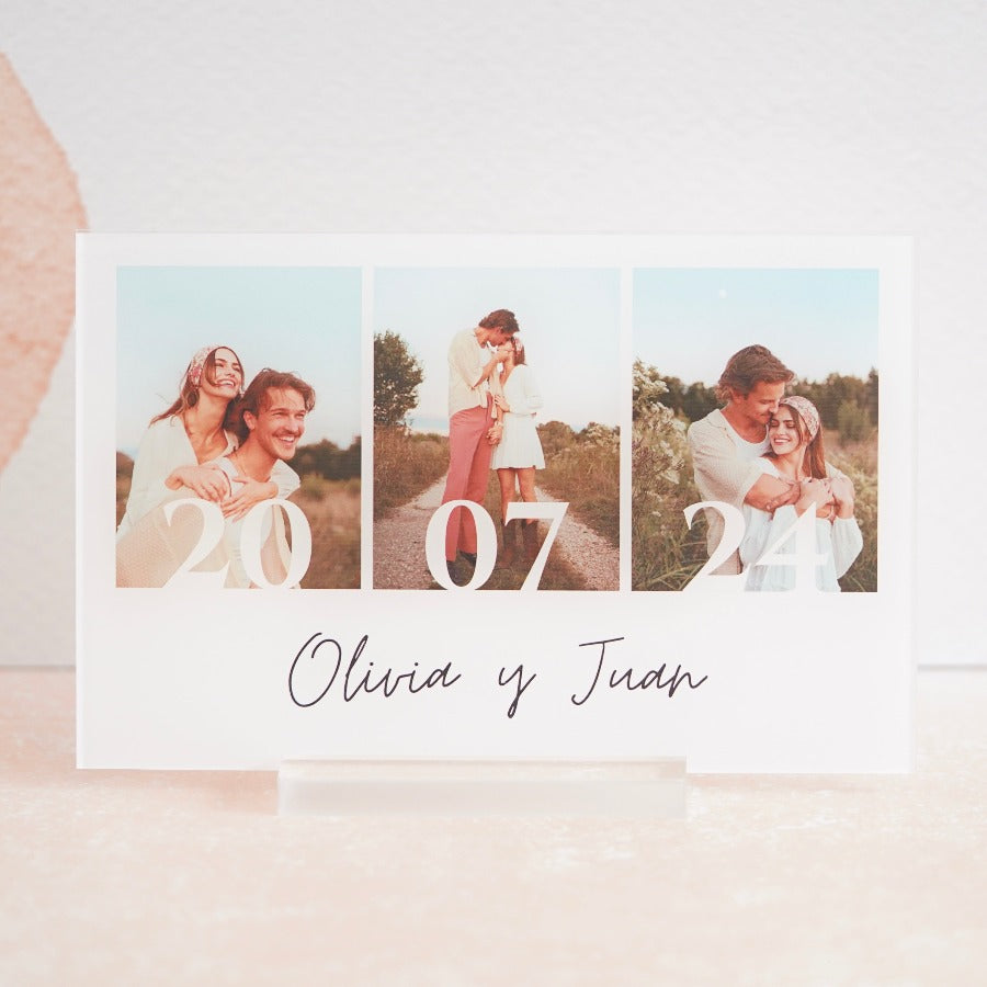 Placa personalizada de amor para parejas con tres fotos y espacio para nombres, Cristal Plaque, fotos y fecha | regalo aniversario