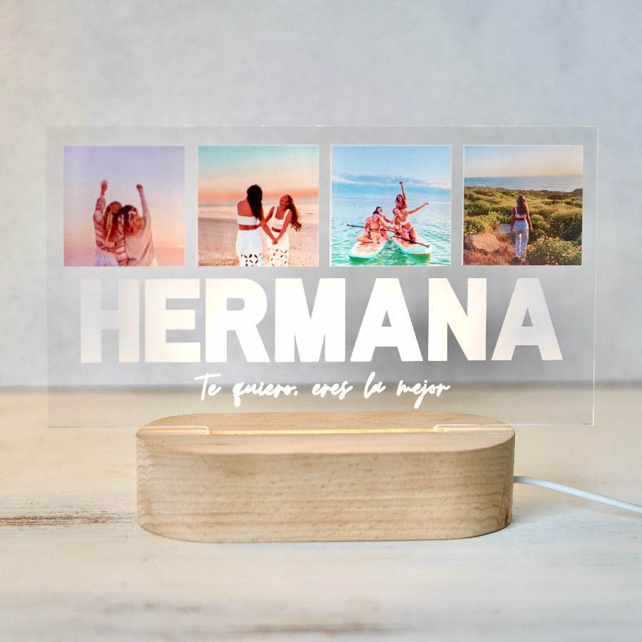 Un regalo perfecto para la Hermana, con 4 fotos y dedicatoria personalizable.