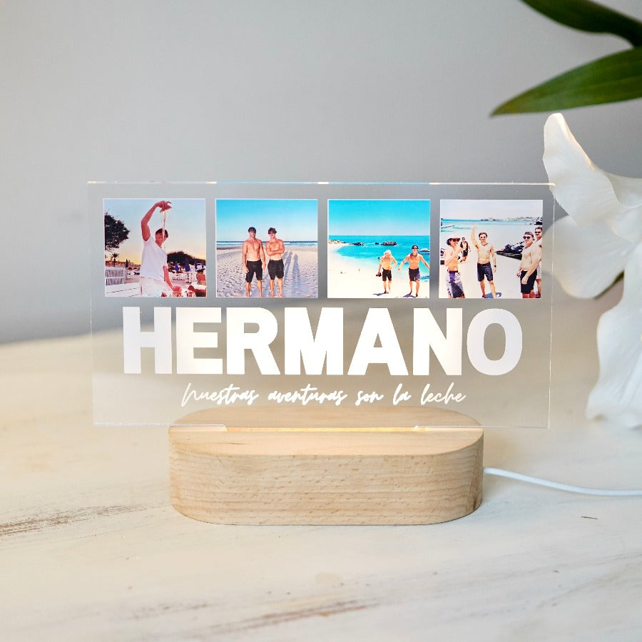 Un regalo perfecto para el Hermano, con 4 fotos y dedicatoria personalizable.
