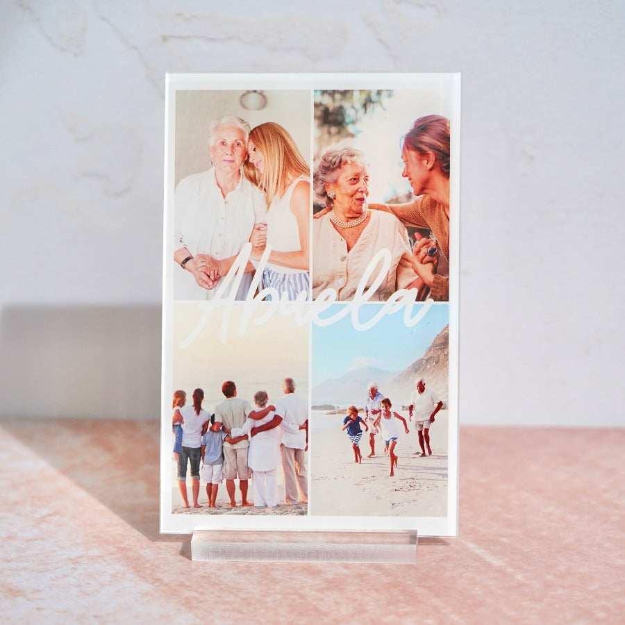 Placa personalizada Avó | fotos em quadriculado e texto | colagem | avó | yaya | ideias de presentes originais e emocionantes para a minha avó | presente personalizado | Cristal Plaque | presente para um dia especial