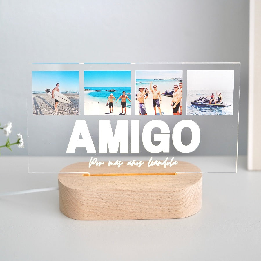 Lámpara regalo para amigo con fotos de vuestros recuerdos y una dedicatoria