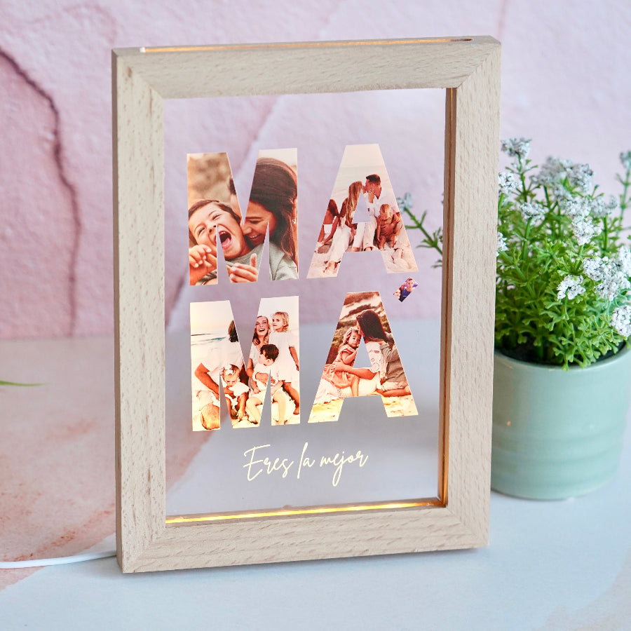 Marco mamá con fotos y mensaje personalizado para sorprender a mamá en el día de la madre.