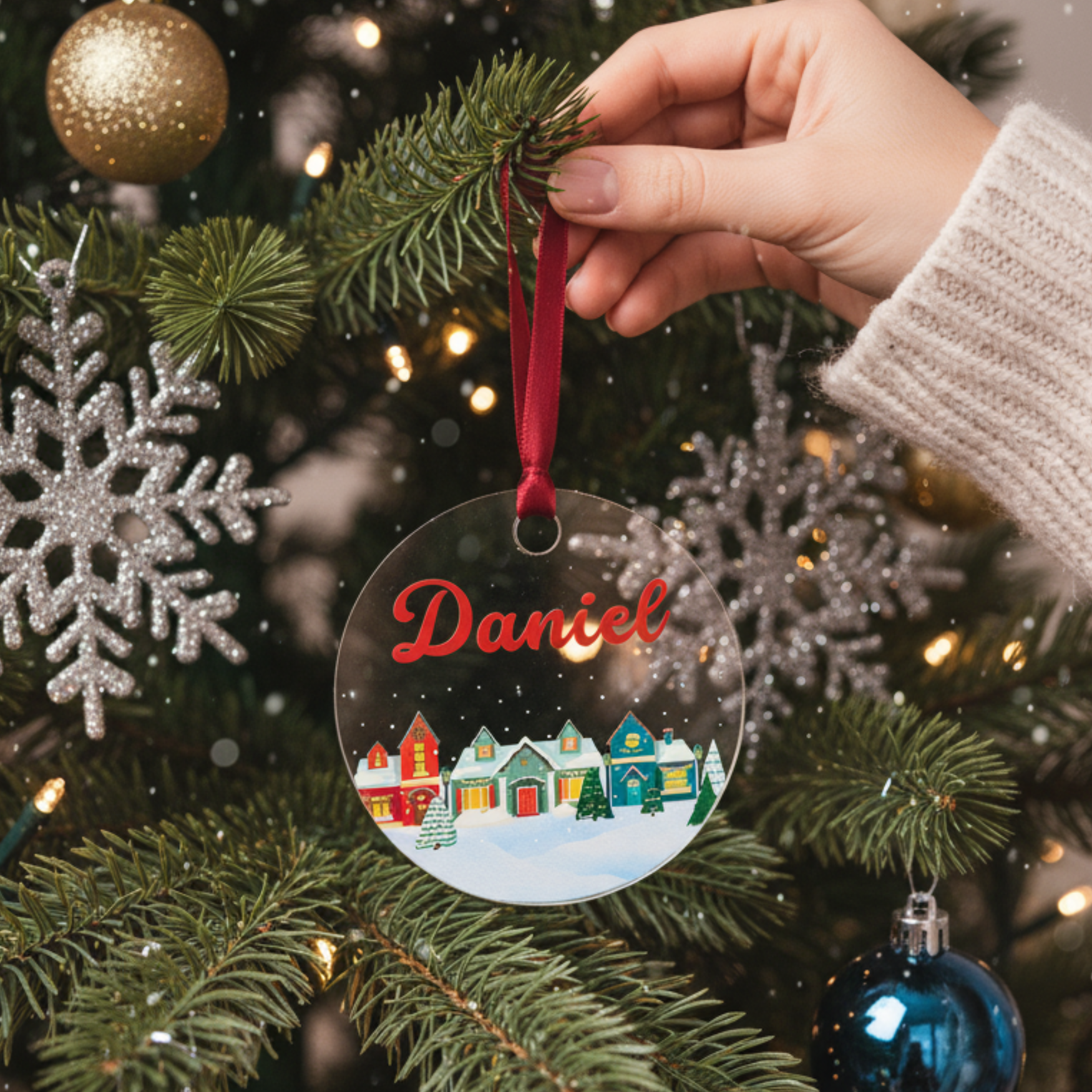 Adorno Navidad personalizado, pueblo nevado