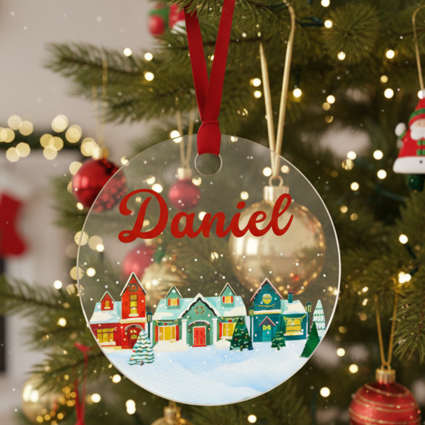 Adorno Navidad personalizado, pueblo nevado