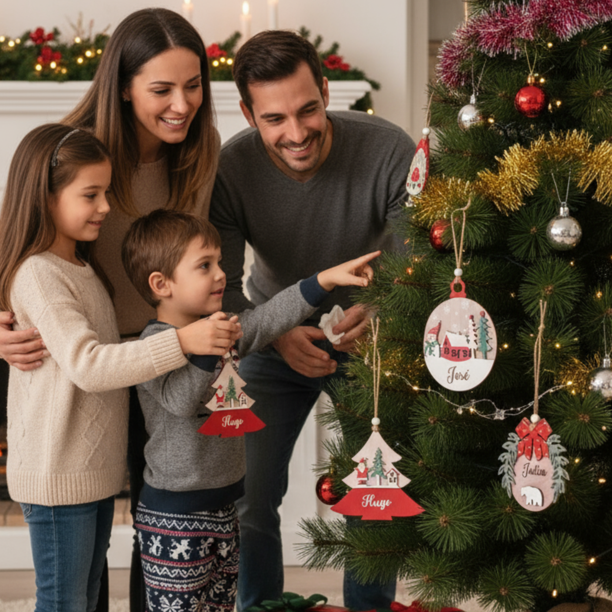 Pack 3 adornos Navidad personalizados en madera