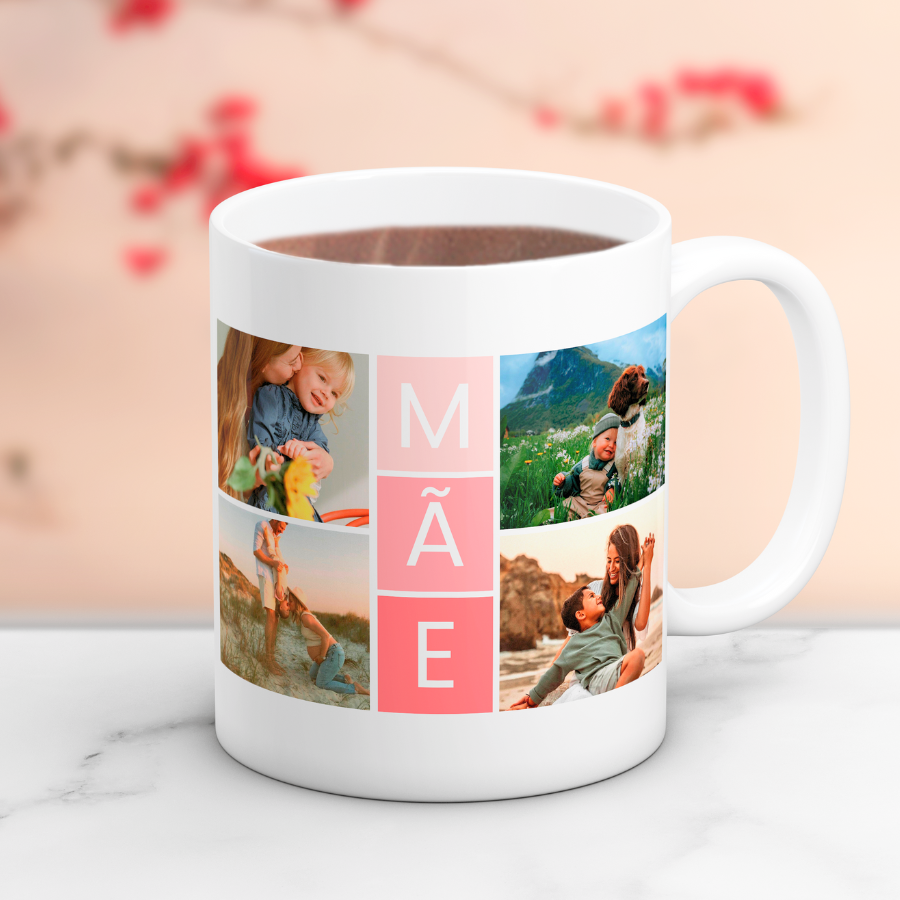 Caneca personalizável para mães. Tem espaço para 4 fotos, onde pode colocar as melhores imagens com a sua mãe. Um detalhe perfeito para aniversários, Natal ou Dia da Mãe. O presente original para fazer a sua mãe feliz!! 💖 Entrega em 24 horas 🚚 Desenhe o seu agora!