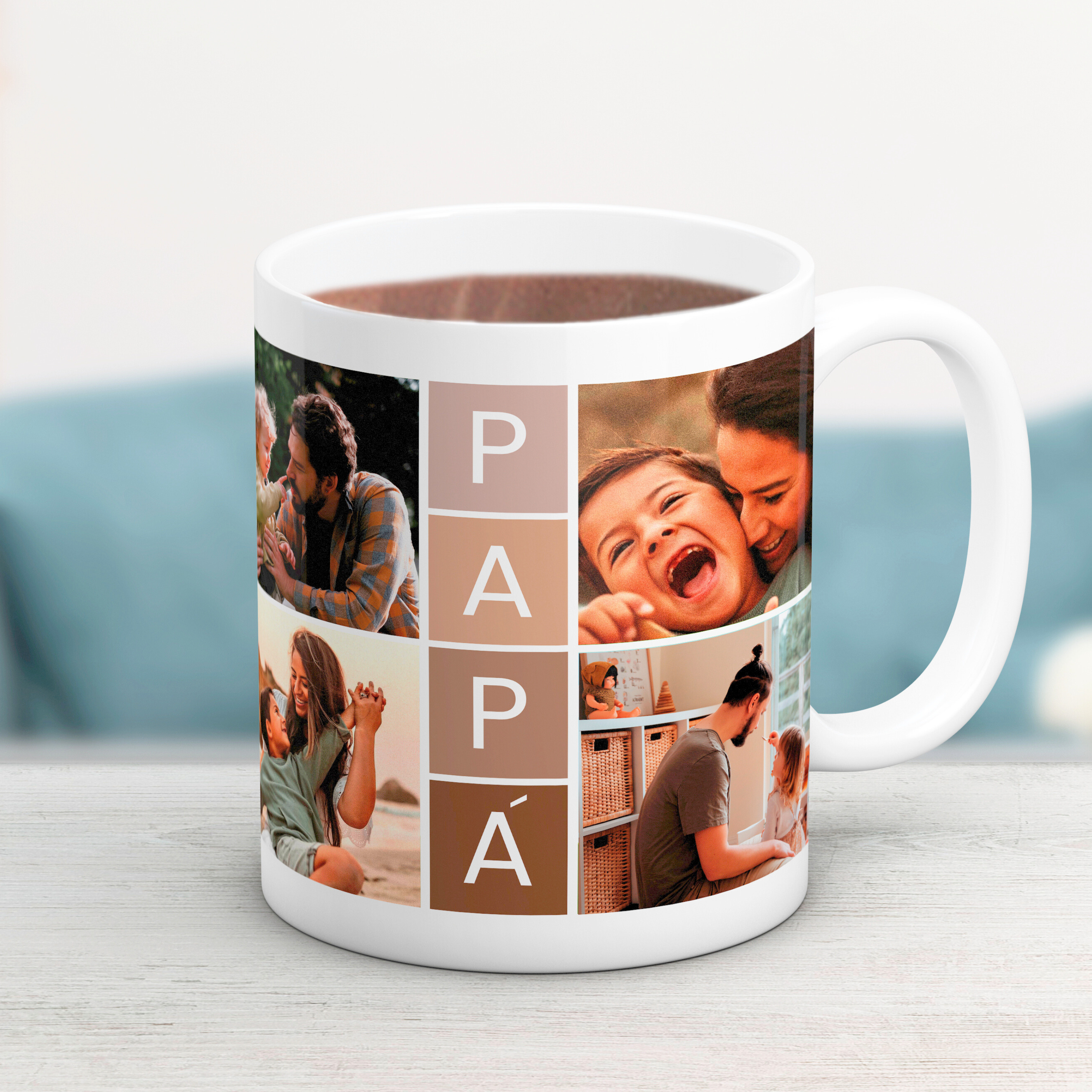 Colagem de caneca "PAI" com 4 fotos estilo retrô