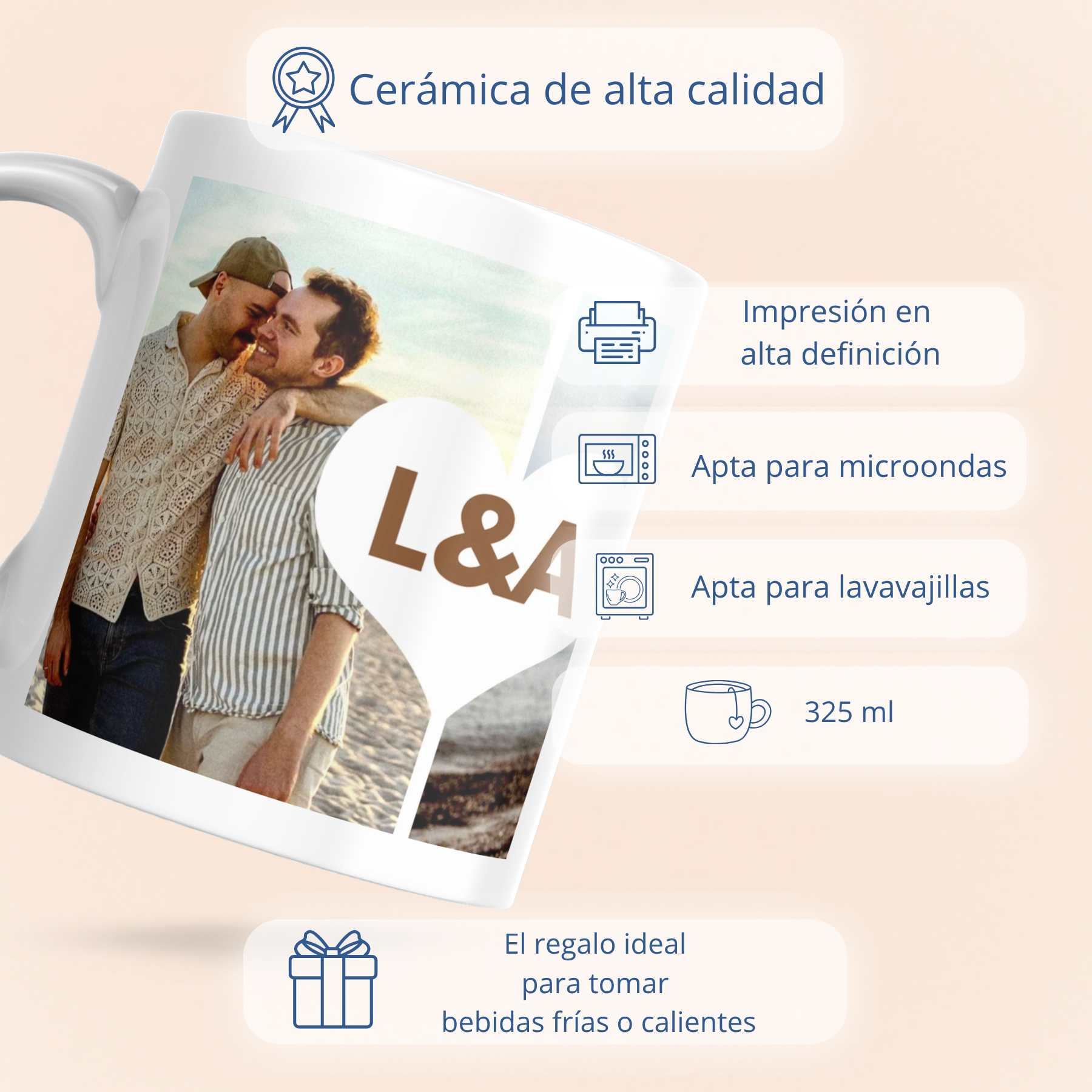 Taza corazón y dos fotos Orgullo