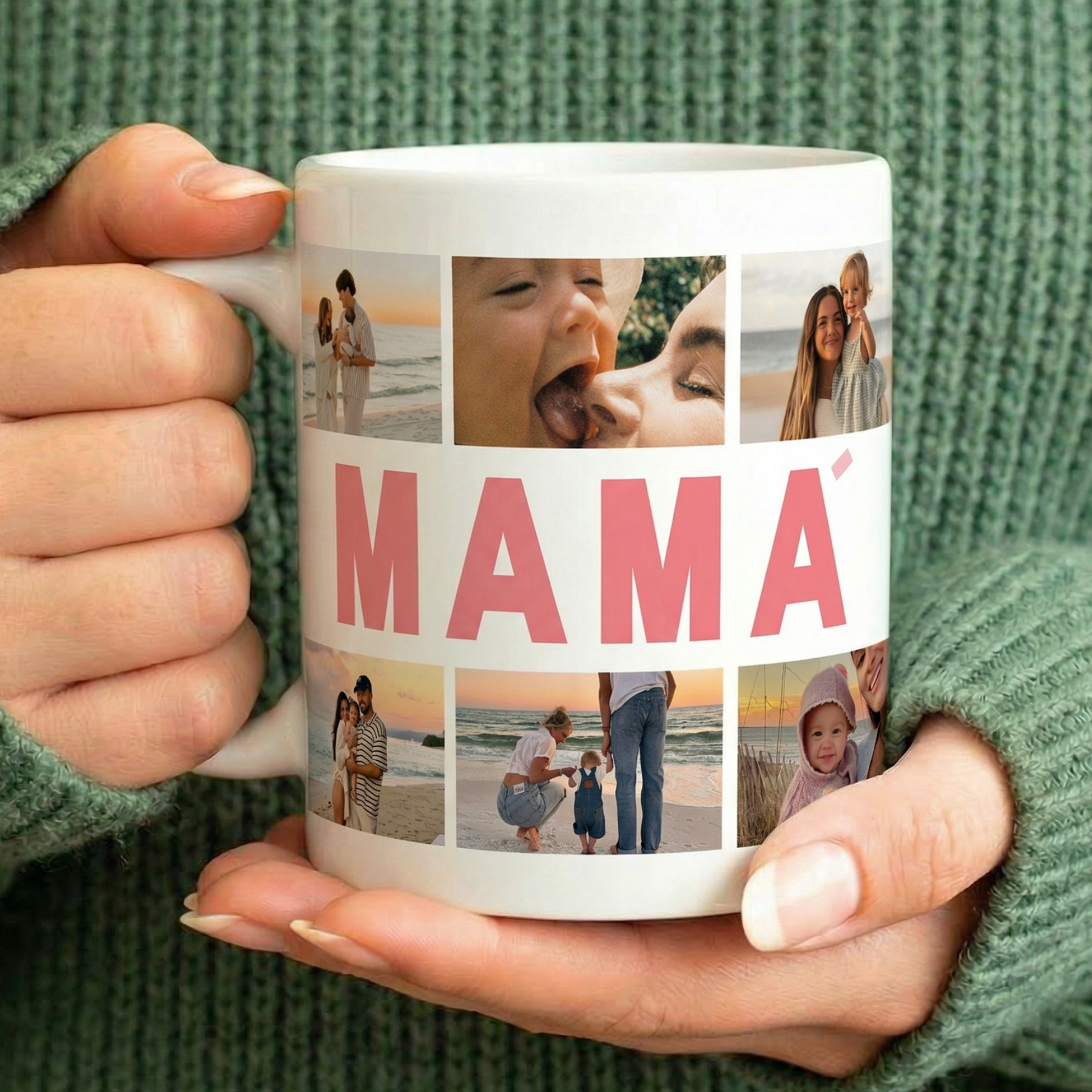 Colagem de caneca "MÃE" com 6 fotos