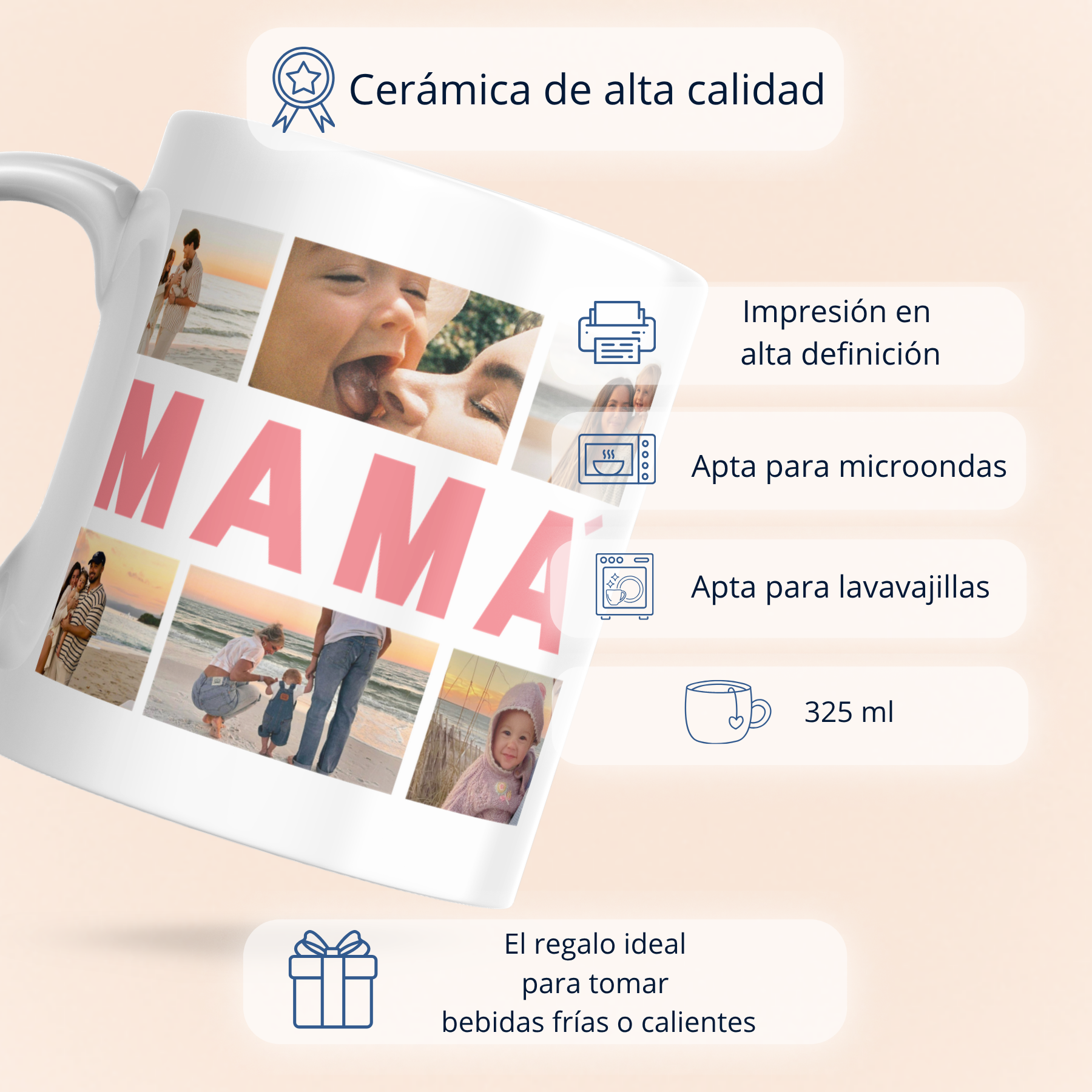 Colagem de caneca "MÃE" com 6 fotos