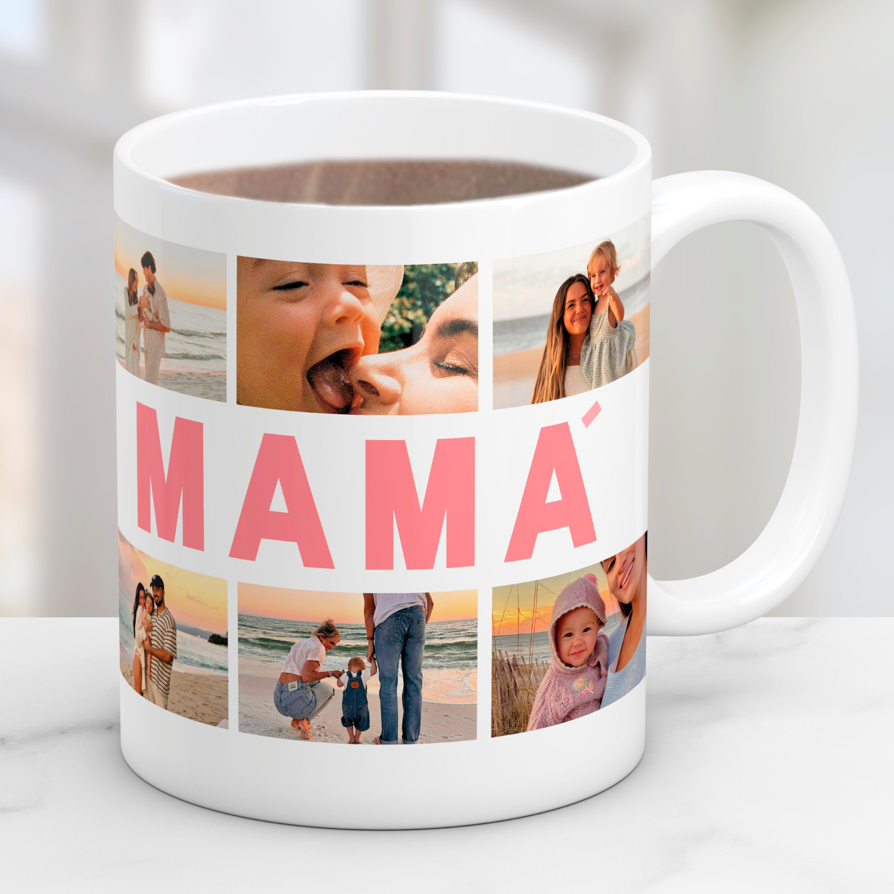 Colagem de caneca "MÃE" com 6 fotos
