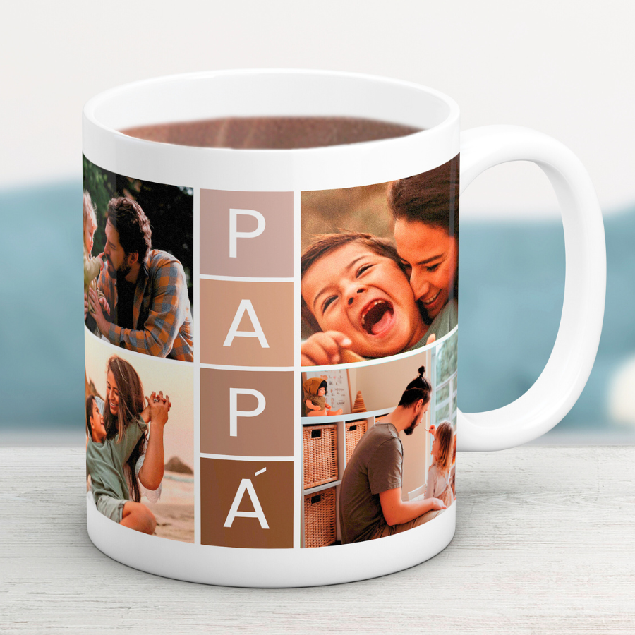 Taza "PAPÁ" collage con 4 fotos estilo retro