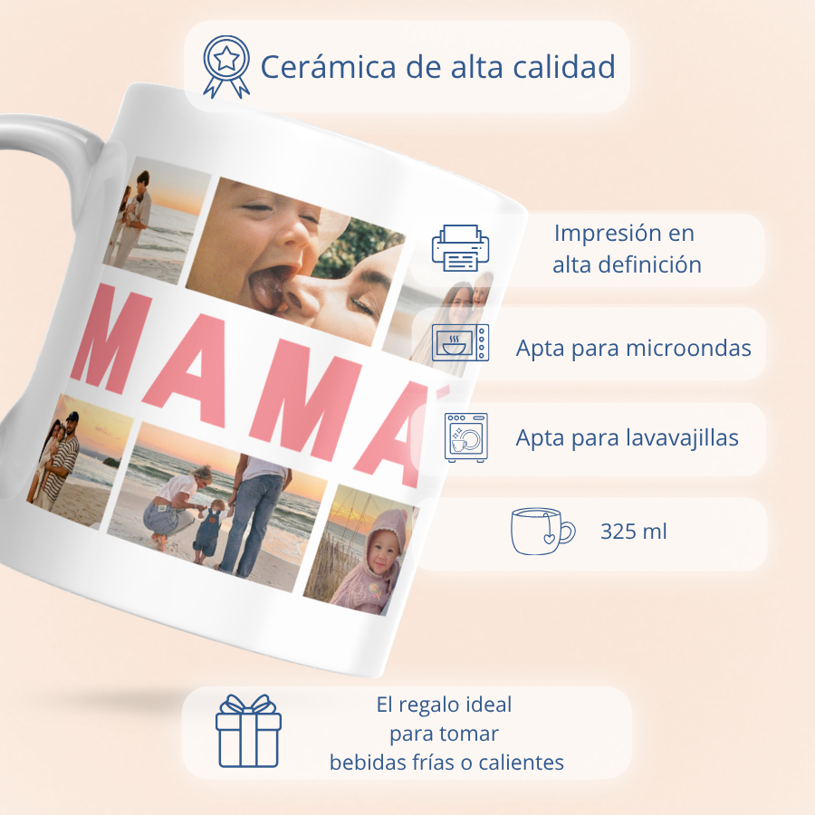Taza "MAMÁ" collage con 6 fotos