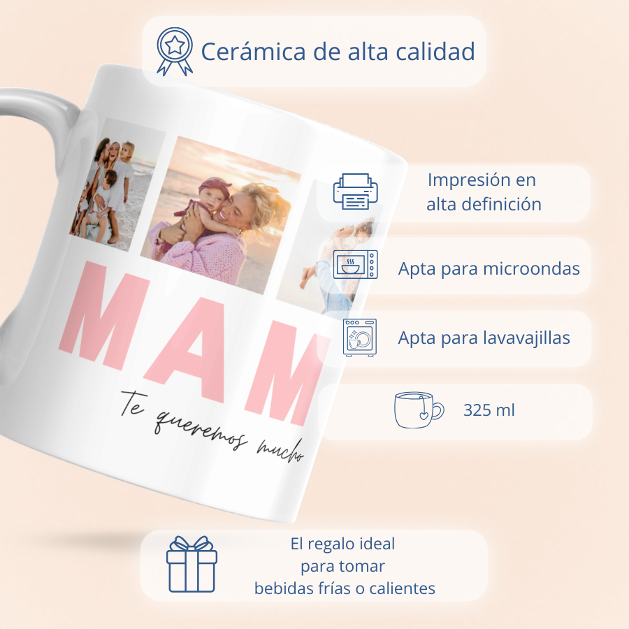 Taza Mamá abajo y 4 Fotos arriba