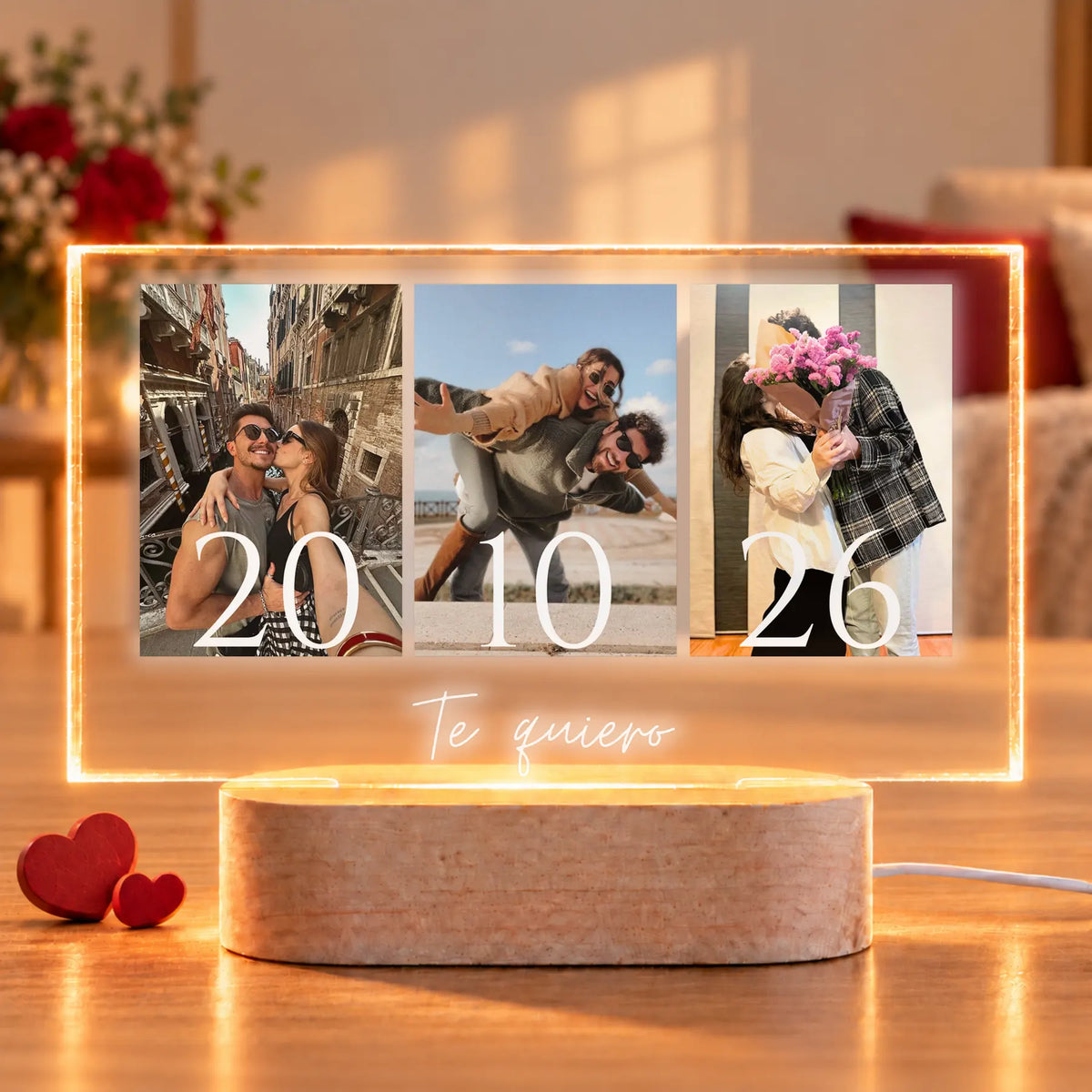 Lámpara Personalizada para Aniversario con 3 Fotos