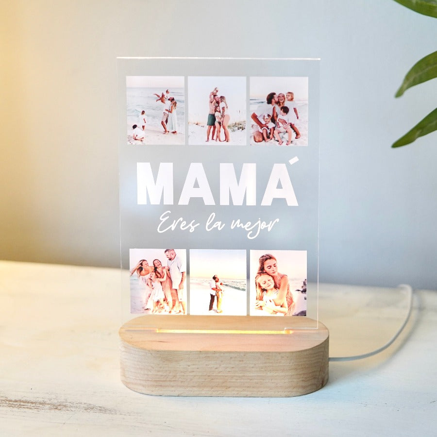 Lámpara con fotos MAMÁ Fotos con dedicatoria | Regalo creativo y original| Idea de regalo personalizado | Regalo día de la madre | Regalo para una madre | Crear placa | Placa PERSONALIZADA | Placa de cristal | Regalo Original y Especial | Metacrilato | Placas con tu diseño | Regalo original | Cristal Plaque