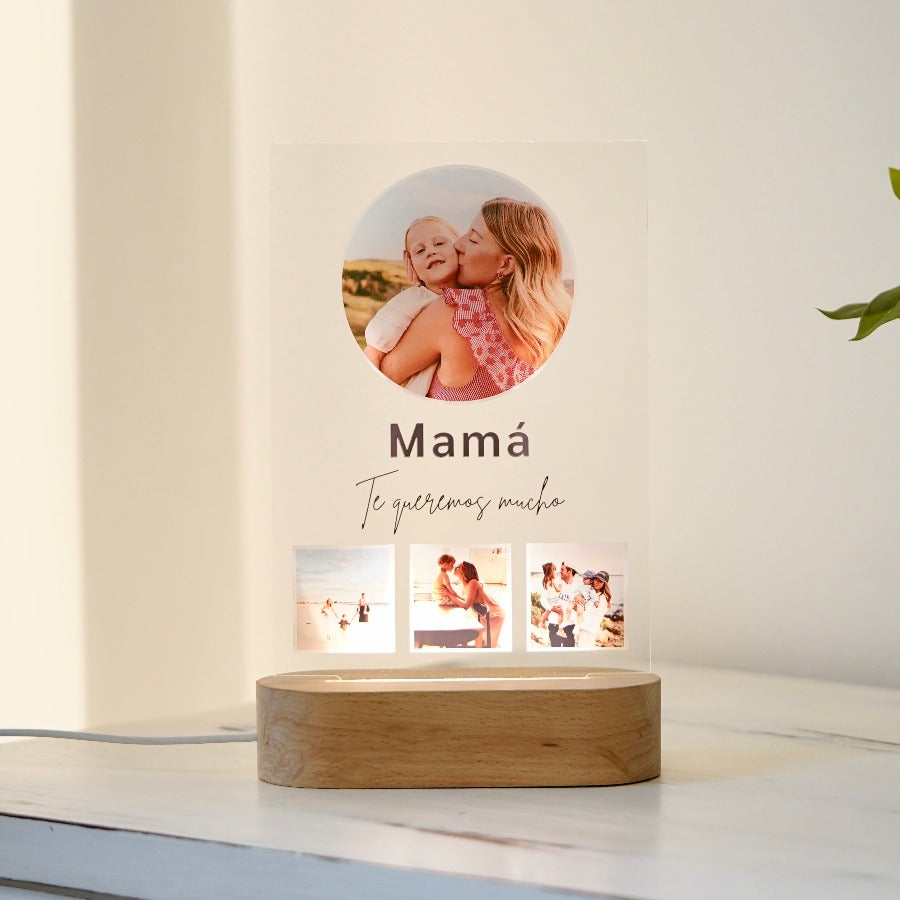 Lámpara con fotos y luz Mamá Y FOTO Circular | Regalo creativo y original| Idea de regalo personalizado | Regalo día de la madre | Regalo MAMÁ | Crear placa | Placa PERSONALIZADA | Placa de cristal | Regalo Original y Especial | Metacrilato | Placas con tu diseño | Regalo original | Cristal Plaque