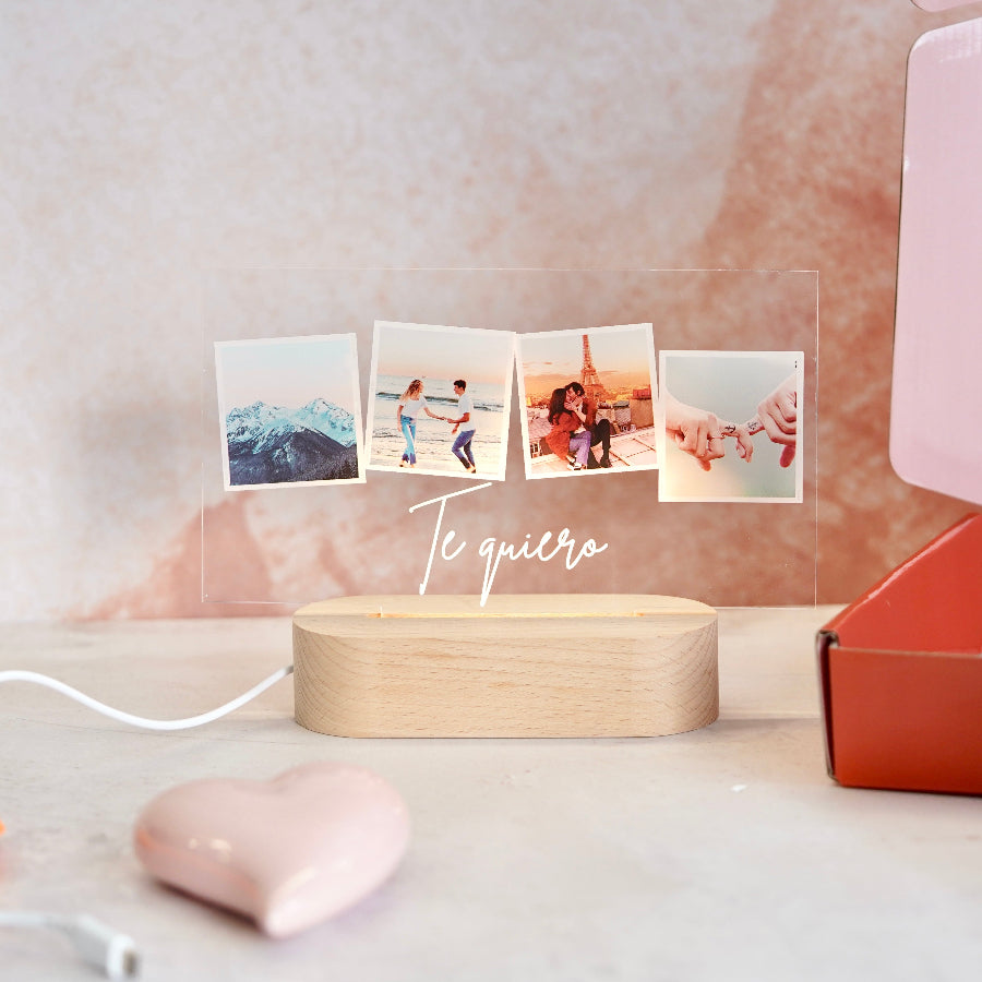 Lámpara de 4 fotos y cristal con texto personalizado
