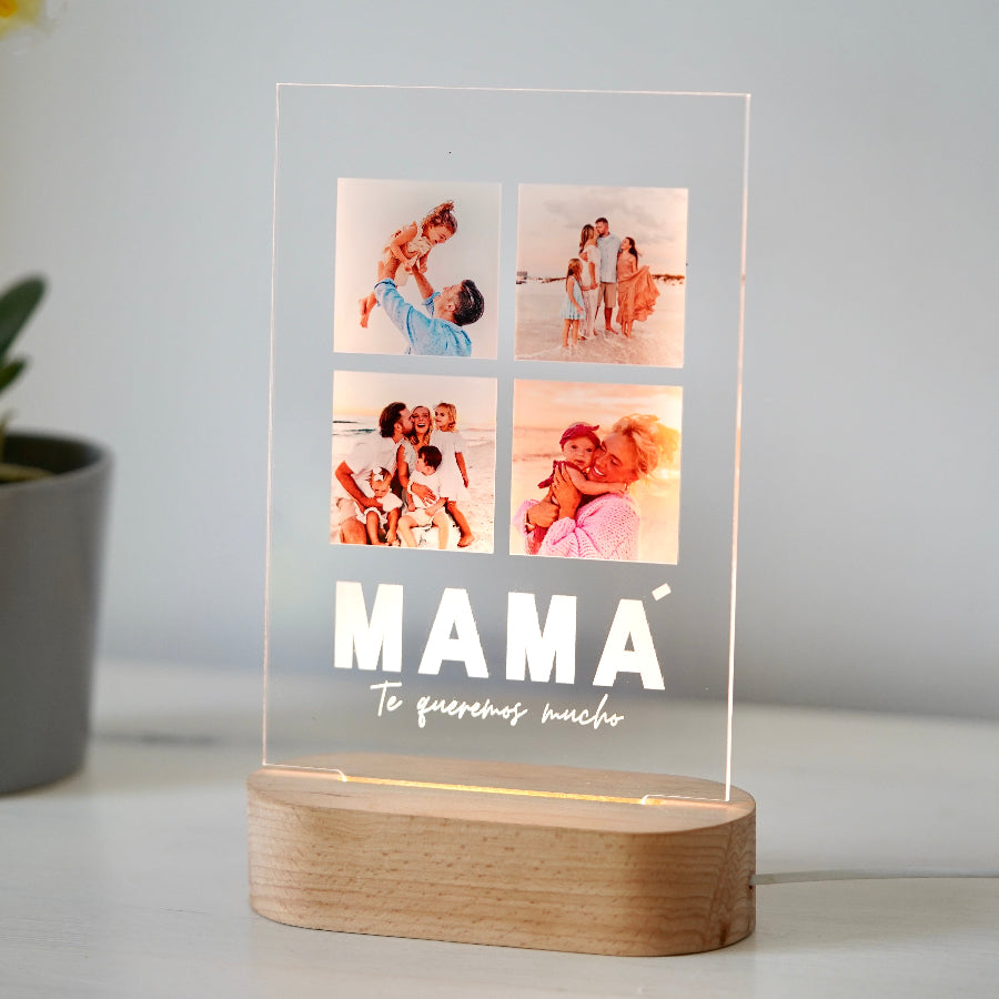 Esta lámpara con 4 fotos y dedicatoria personalizada es el mejor regalo que puedes hacer a tu mamá.
Es un detalle original y único, para demostrar lo importante que es para tu vida.
Regálalo por cumpleaños, día de la madre, navidad o por que sí, sorprenderá!