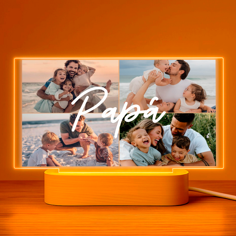 Lámpara personalizada PAPÁ horizontal con 4 fotos sobre metacrilato premium