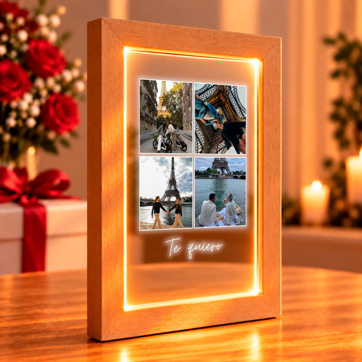 Lámpara Personalizada Vertical con 4 Fotos y Dedicatoria para Aniversario