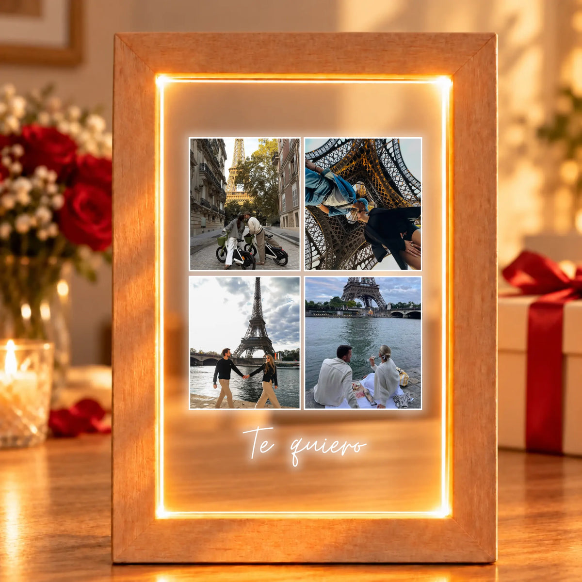 Lámpara Personalizada Vertical con 4 Fotos y Dedicatoria para Aniversario