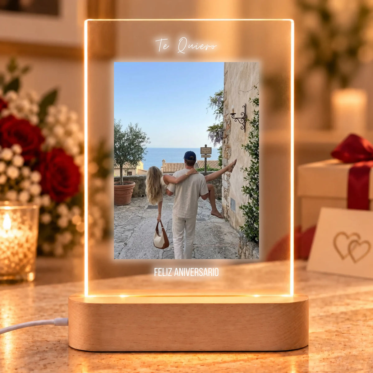 Lámpara Personalizada con Foto y Textos para Aniversario