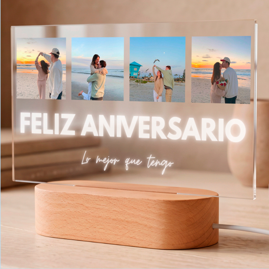 Lámpara de Aniversario Personalizada con 4 Fotos