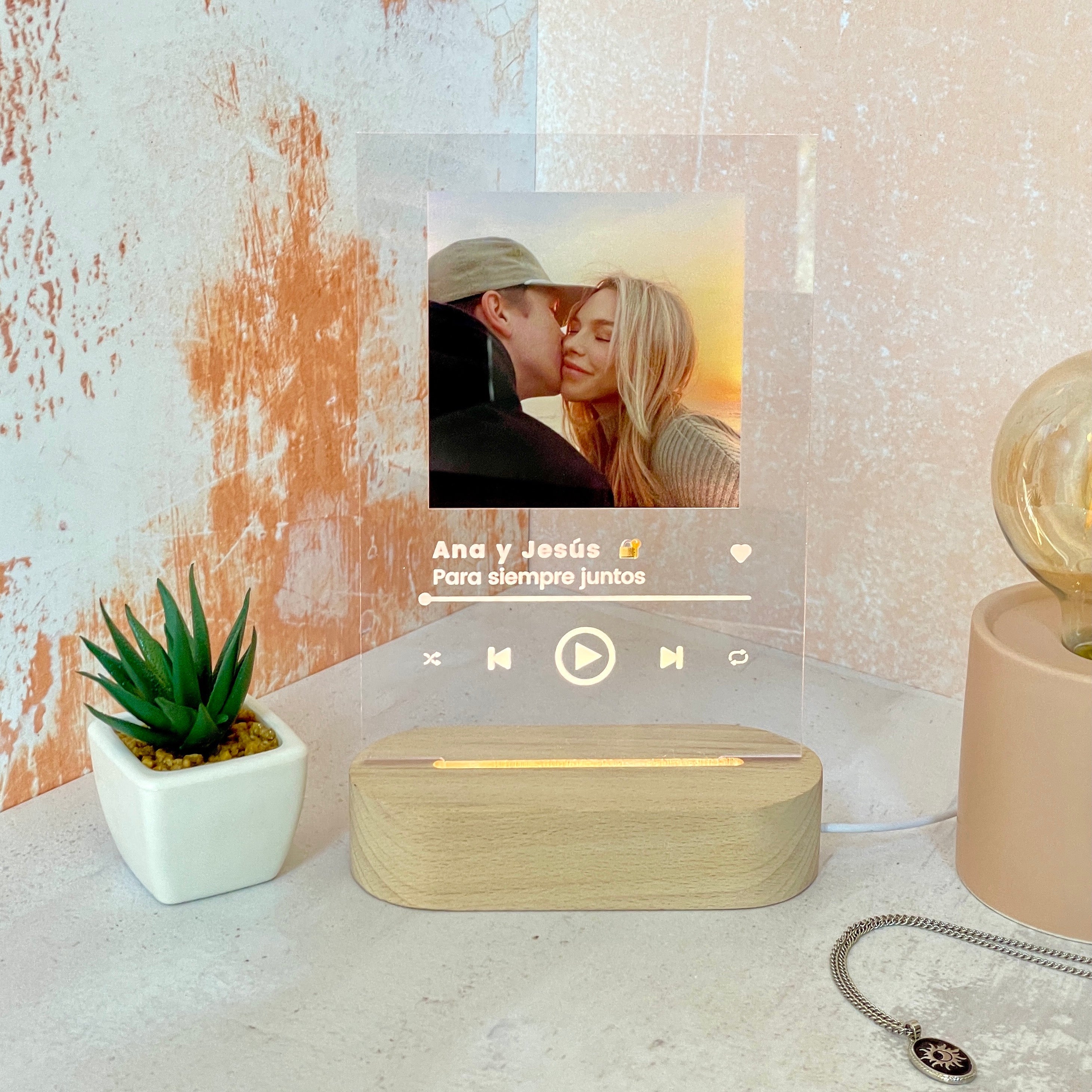 Lámpara personalizada Spotify con fotos y dedicatoria – regalo romántico para parejas Cristal Plaque