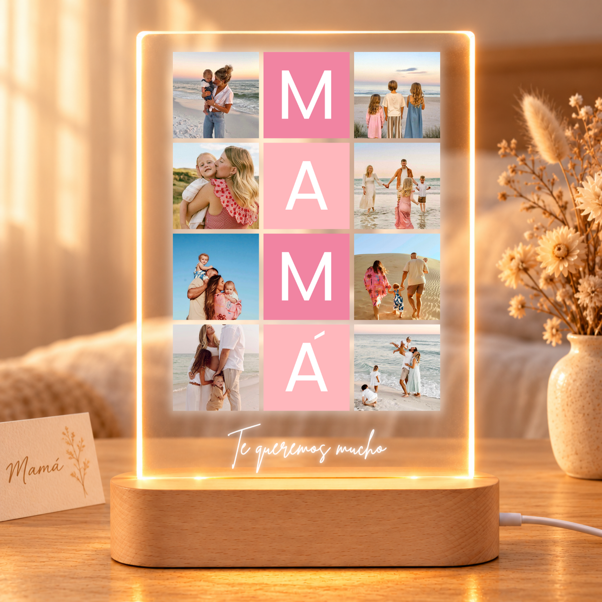 Placa MÃE 8 fotos estilo grade com mensagem