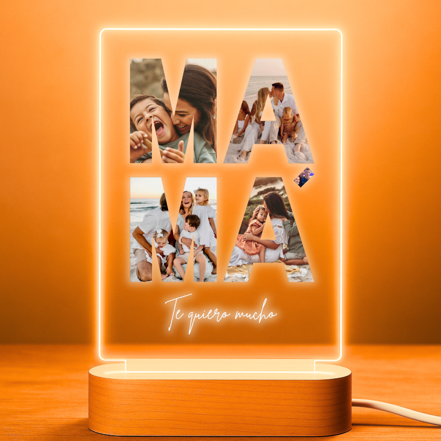 Lámpara de metacrilato para mamá con letras personalizadas y mensaje Te quiero mucho