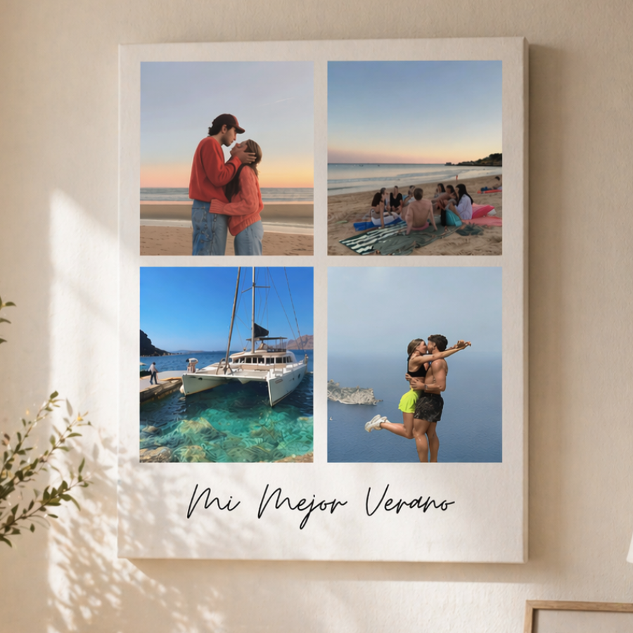 lienzo 4 fotos personalizado vacaciones, regalo ideal para recuerdos, regalo original, regalo personalizado.