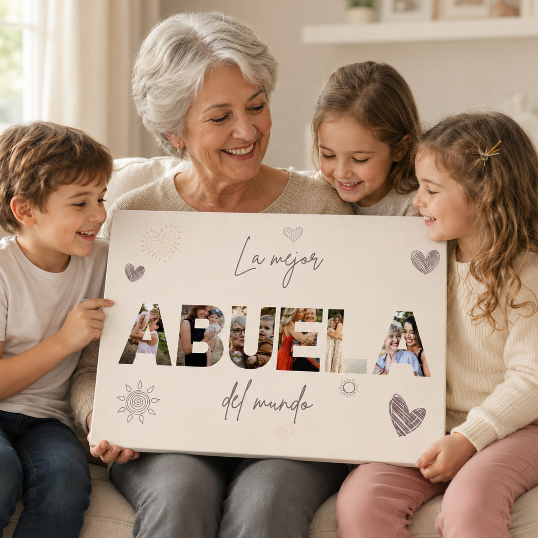 Lienzo Personalizado para Abuela con 6 Fotos y Dedicatoria