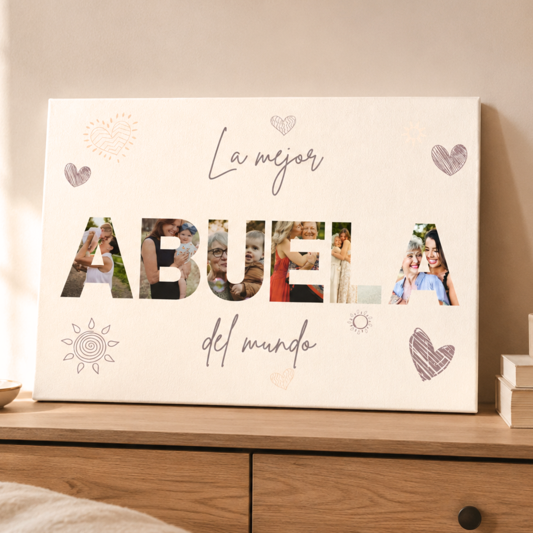 Lienzo Personalizado para Abuela con 6 Fotos y Dedicatoria