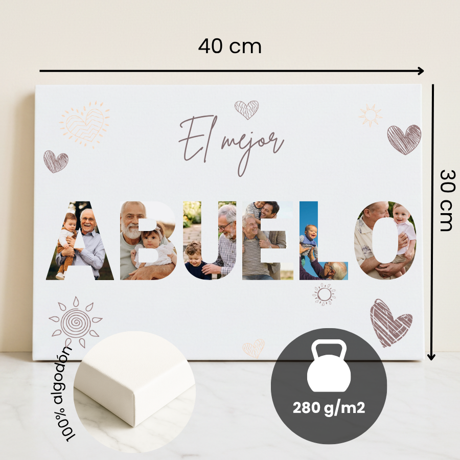 Lienzo Personalizado para Abuelo con 6 Fotos y Dedicatoria