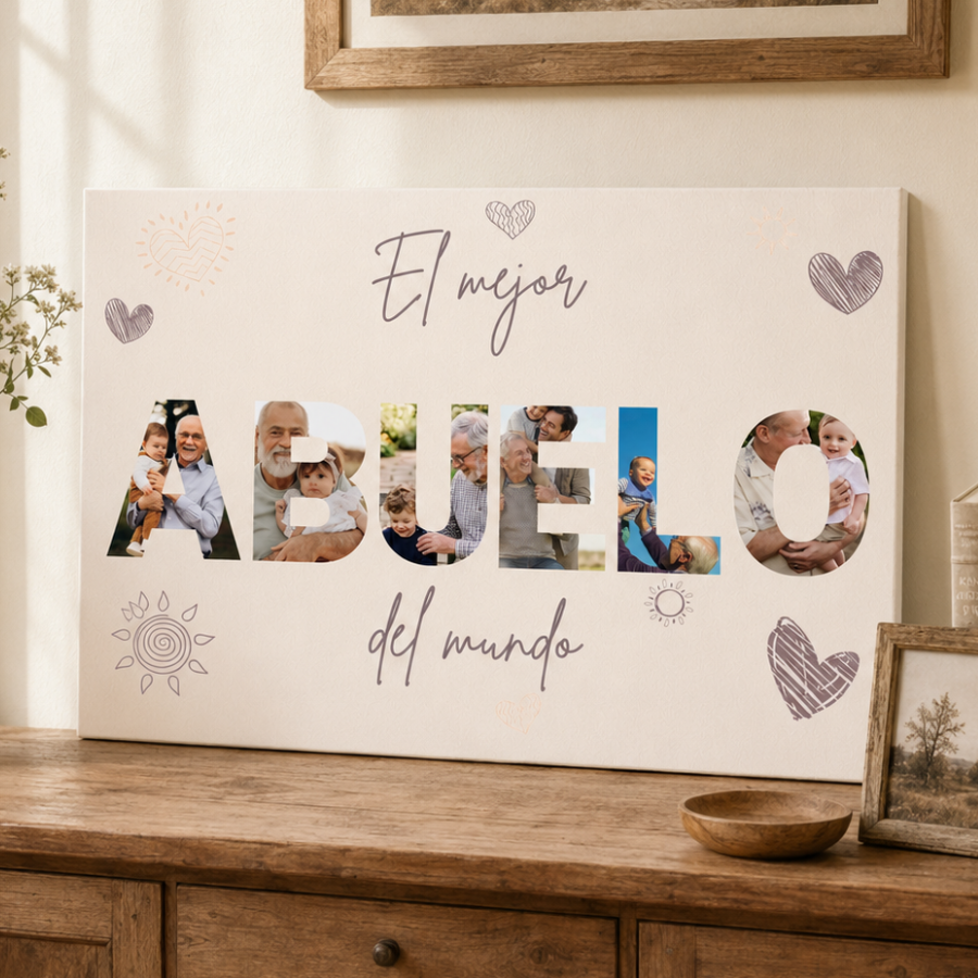 Lienzo Personalizado para Abuelo con 6 Fotos y Dedicatoria