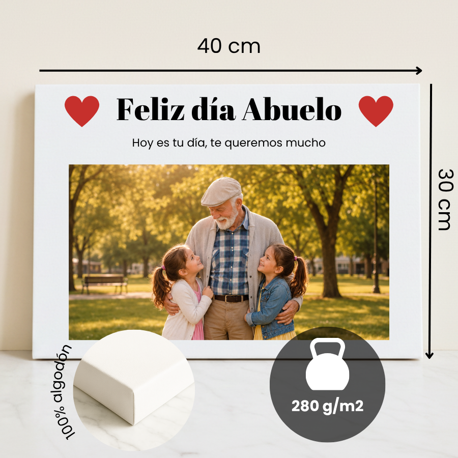 Lienzo Personalizado Feliz Día Abuelo con Foto y Dedicatoria
