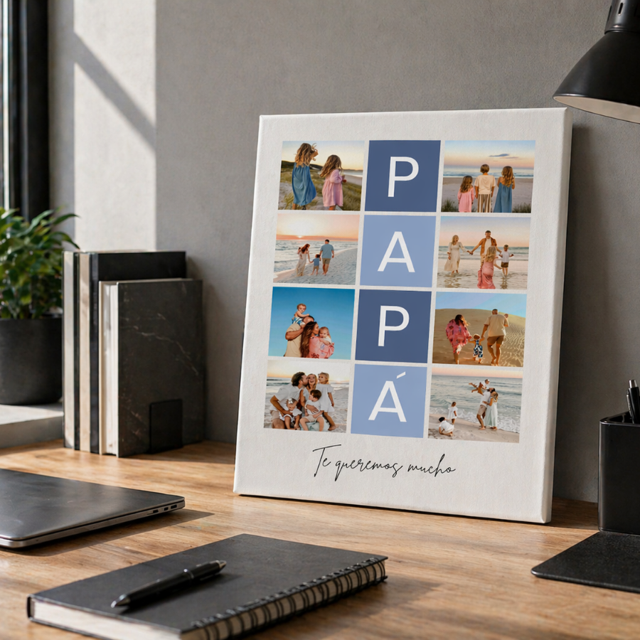 lienzo con ocho fotos personalizado, ideal regalo para papá, especial día del padre o cumpleaños