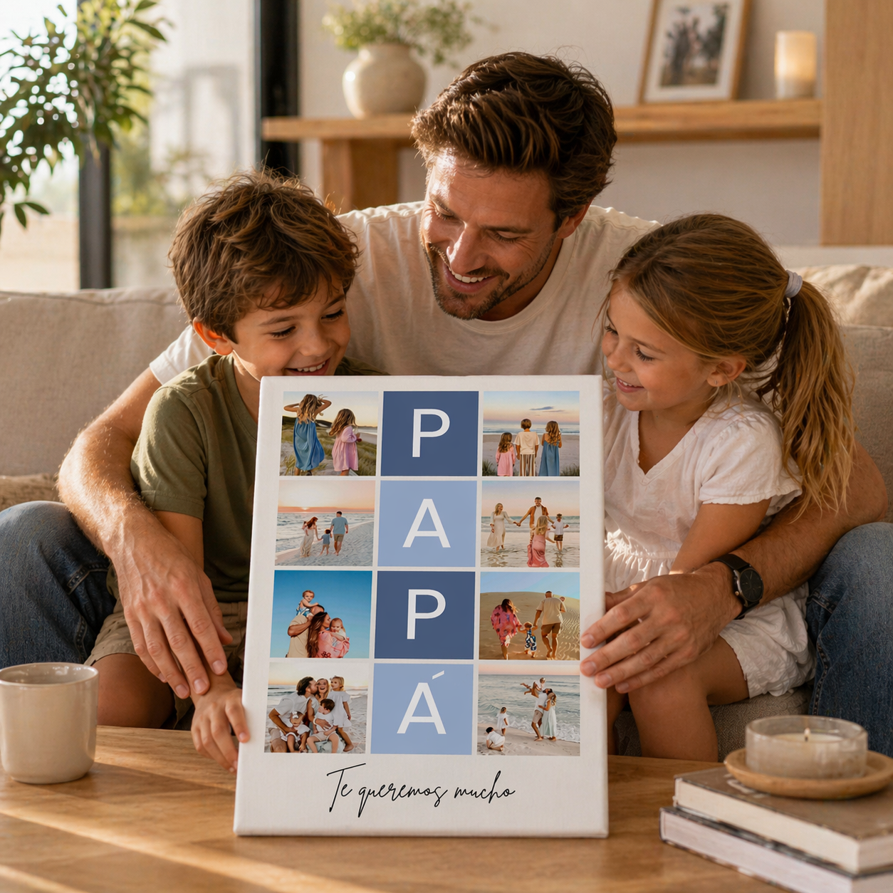 lienzo con ocho fotos personalizado, ideal regalo para papá, especial día del padre o cumpleaños