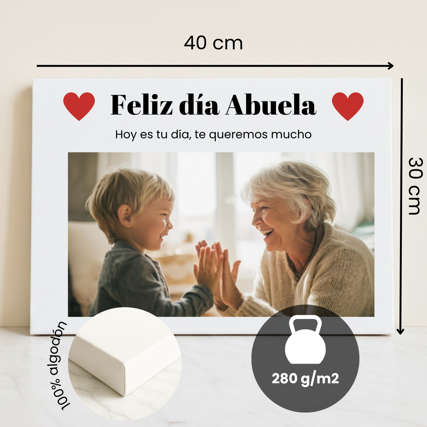 Lienzo Personalizado Feliz Día Abuela con Foto y Dedicatoria