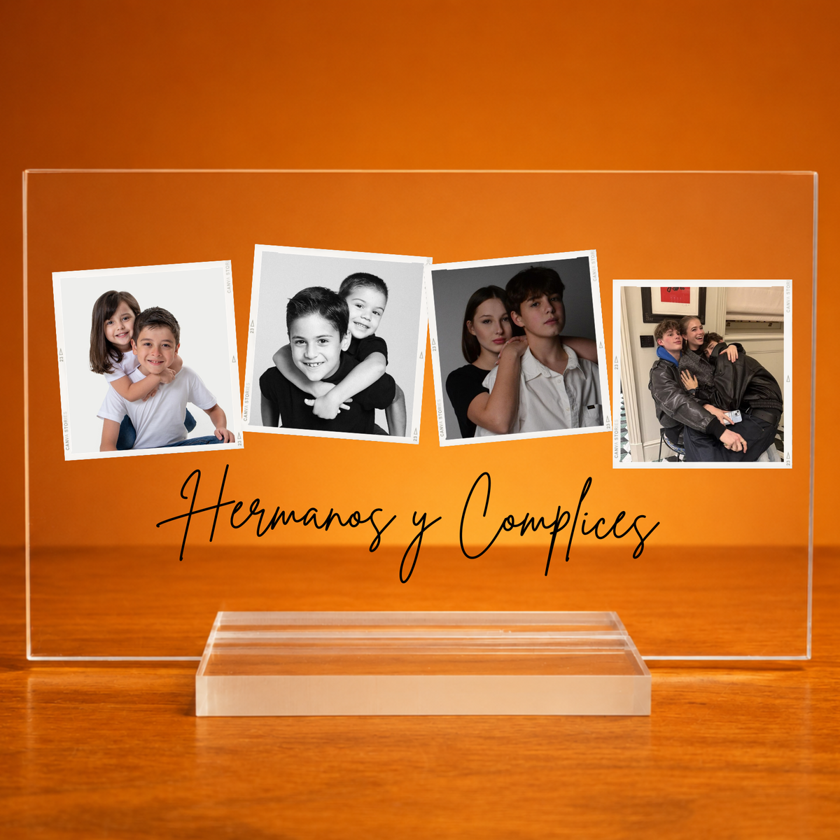 Lámpara Personalizada con 4 Fotos y Texto para Hermanos