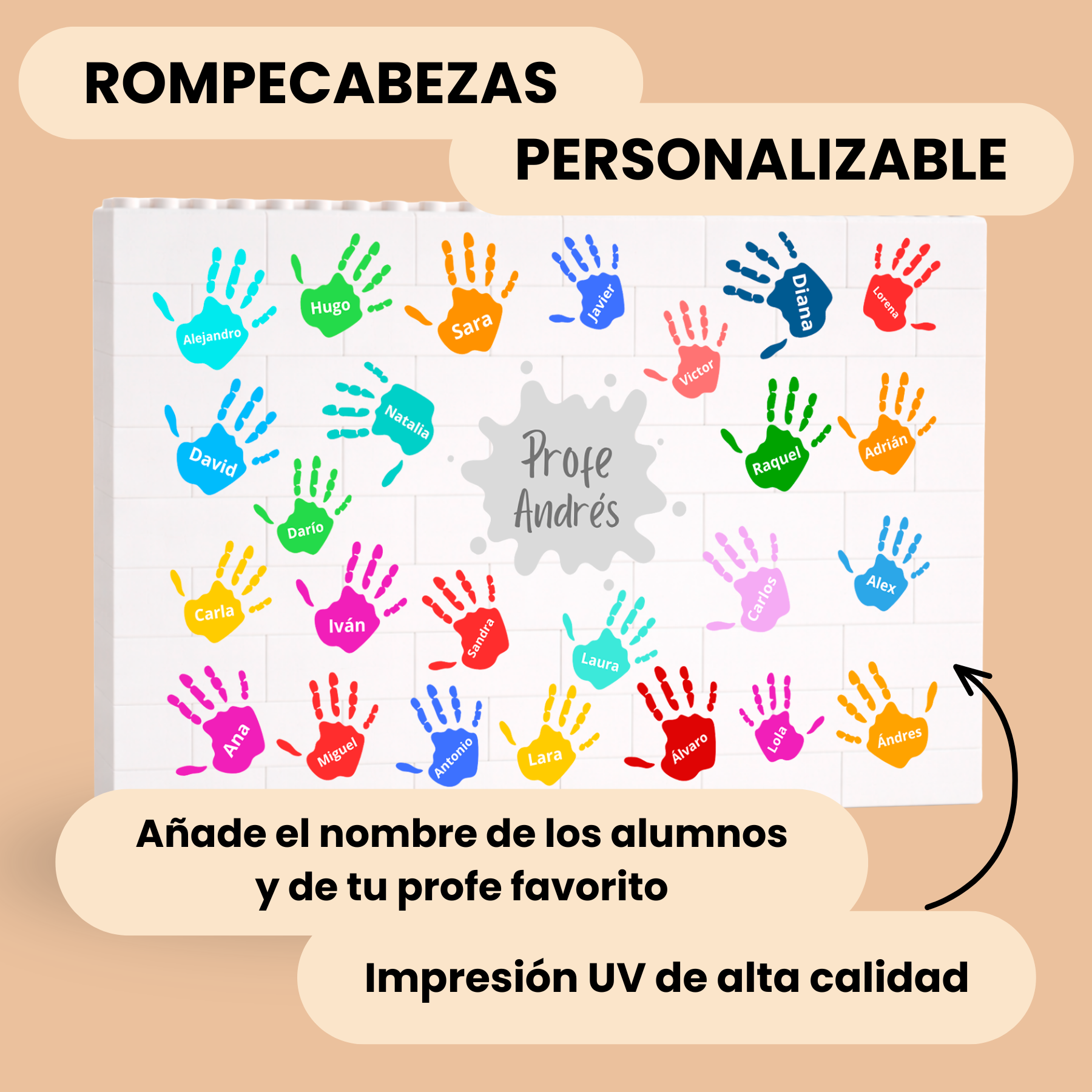 Puzzle Personalizado Profe Manos con Texto