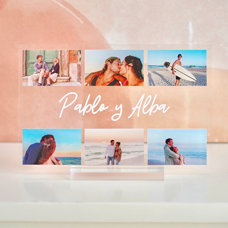 Placa personalizada con 6 fotos, dedicatoria central | Cristal Plaque | regalo original y personalizado | regalo para pareja | qué regalar a mi pareja | regalo romántico | San Valentín