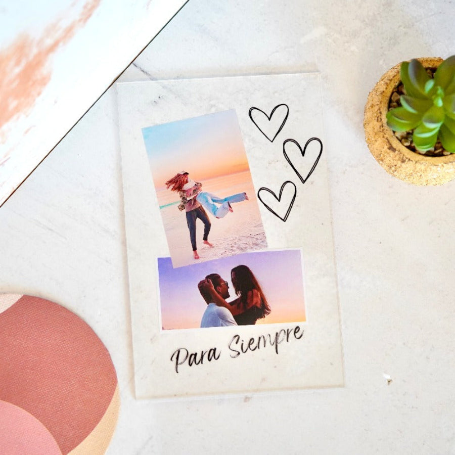 Placa con fotos como regalo con frase bonita para San Valentín. Navidades o un aniversario.